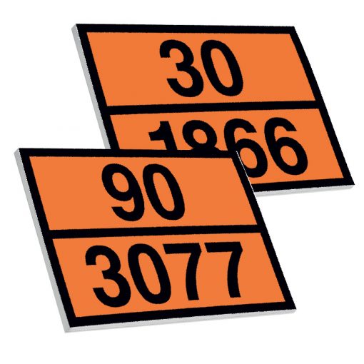 Orangefarbene Warntafel mit der Nummer zur Kennzeichnung der Gefahr (Kemler-Zahl)