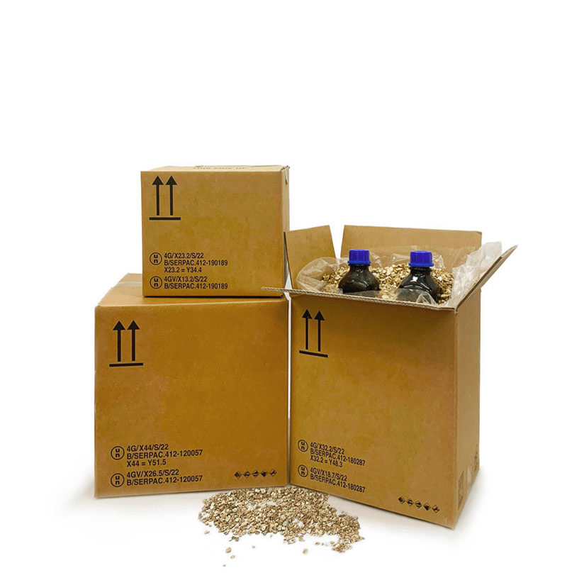 UN certified 4GV fibreboard boxes assembled supplied